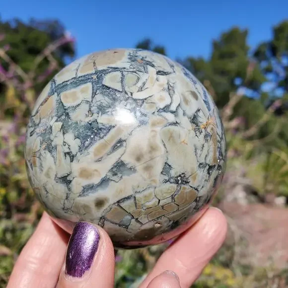 Ocean Ibis Jasper Brecciated Sphere Green Shades 490 grams 70mm